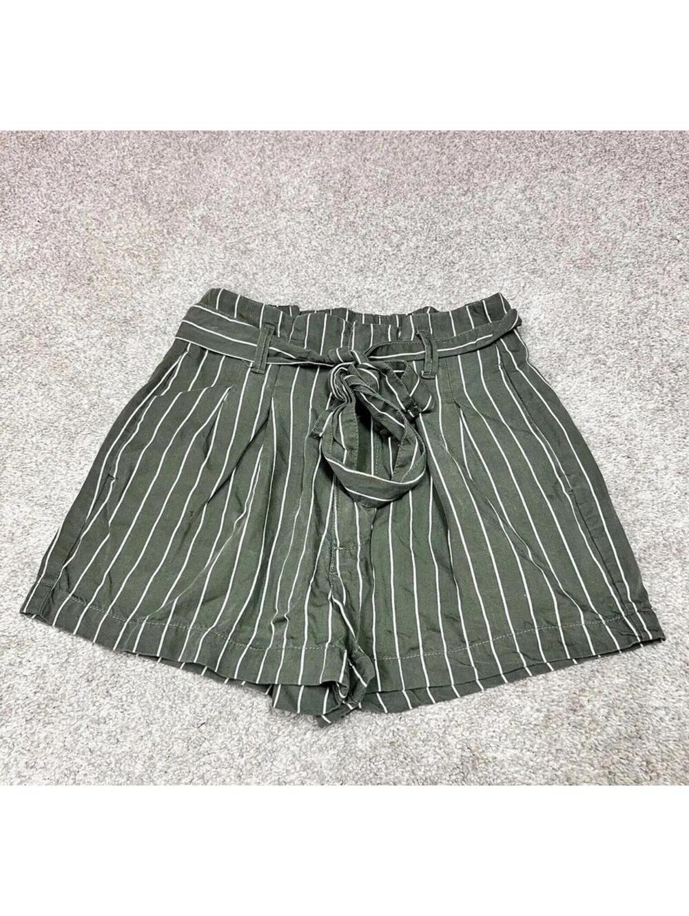 Abercrombie & Fitch Shorts Green White Striped Belted Pockets Women’s Size XS